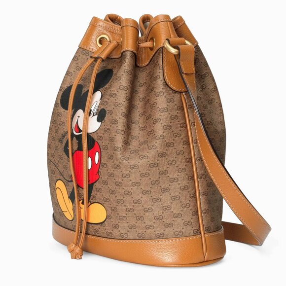 SOLD! NEW GUCCI x Disney GG Supreme Canvas Mickey Mouse Leather Drawstring Bag - Picture 6 of 16